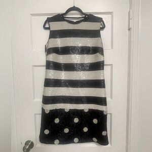 NWT Isaac Mizrahi Black & White Polka Dot Sequin Dress | Retail $258